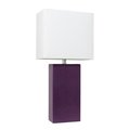 Elegant Garden Design Elegant Designs LT1025-EGP Modern Leather Table Lamp - Eggplant with White Fabric Shade LT1025-EGP